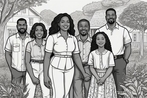 Photo family celebrating juneteenth coloring page