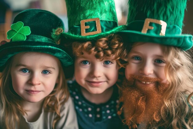 Family celebrating St Patricks Day Irish holiday culture and tradition