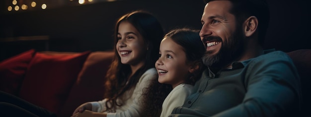 Семья в кинотеатре смотрит фильм