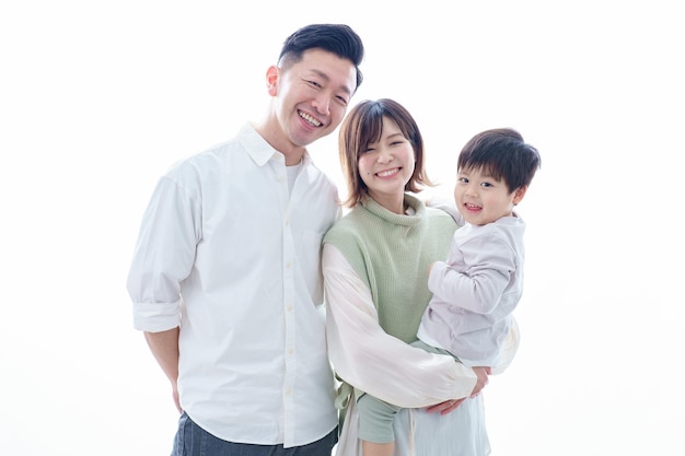 Family in a commemorative photo and white background