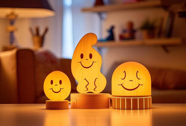 Family concept in the house with a laughing face on it in the style of glowing neon