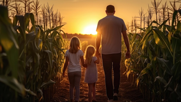 Family in a cornfield