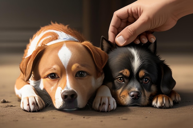 Семейная милая собака и владелец мальчика веселятся вместе обои фоновая иллюстрация