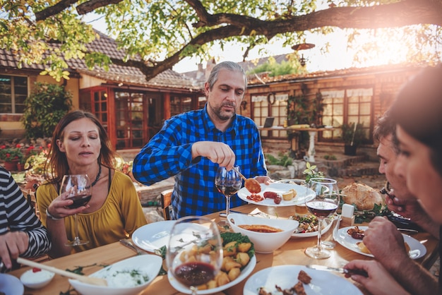 Family dining outdoor