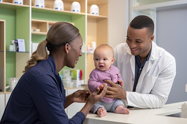 Foto il medico di famiglia sta esaminando un bambino