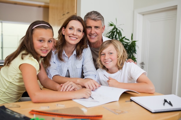 Family doing homework