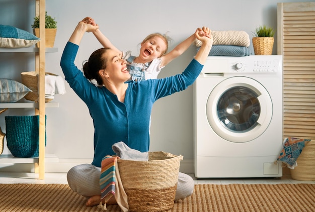 Family doing laundry