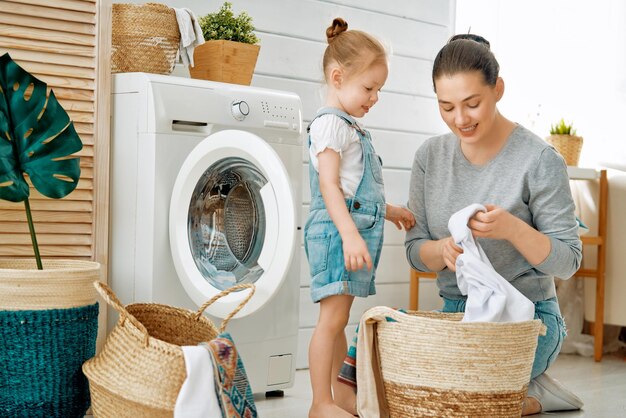 Family doing laundry