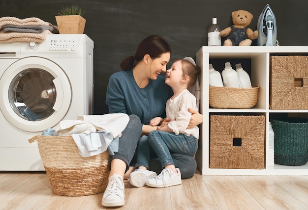 Family doing laundry