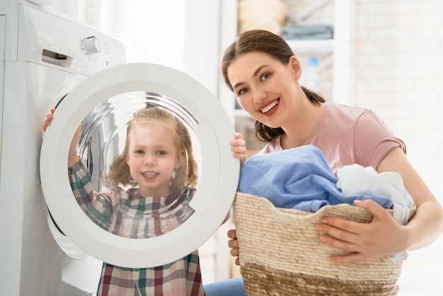 Family doing laundry