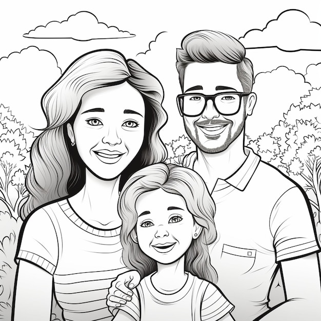 Photo family drawing outline for coloring