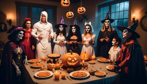 a family dressed as a nun and the characters from the movie are all dressed up for halloween