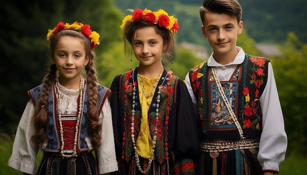 Photo family dressed in romanian folk attire