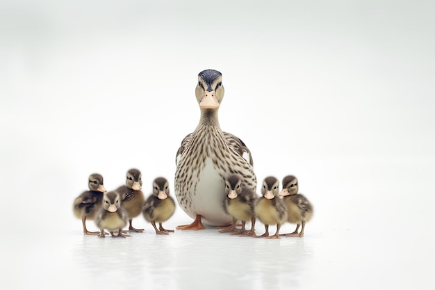 Family of ducks on isolate background generative ai