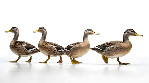 Photo family of ducks waddling in a row