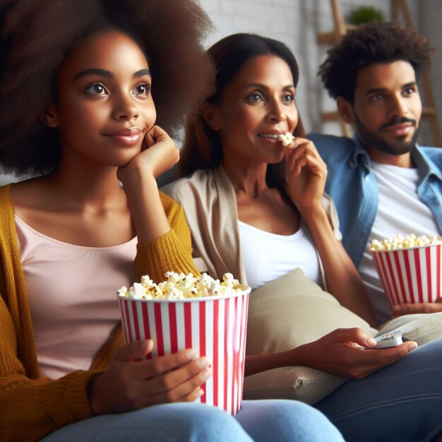 family eating popcorn