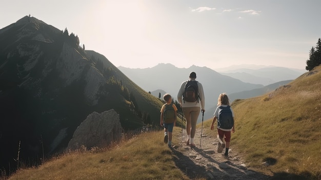 The family embarks on an epic mountain hike experiencing aweinspiring views and connecting with nature while challenging themselves and strengthening their bonds Generated by AI