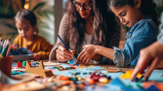 Photo family engaged in creative arts and crafts aig