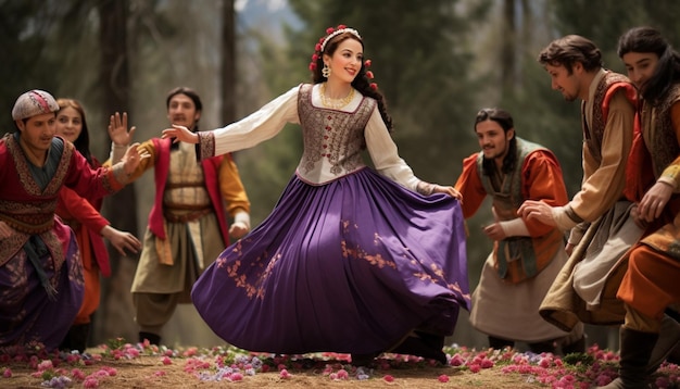 a family engaging in traditional Nowruz games and sports