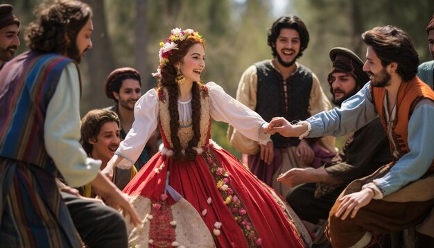 a family engaging in traditional Nowruz games and sports