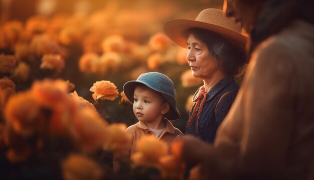 Family enjoying autumn outdoors smiling boys happiness in nature generated by ai