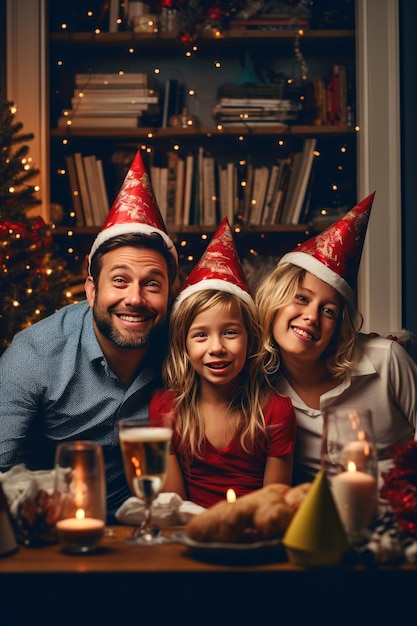 Foto famiglia che si gode il natale a casa