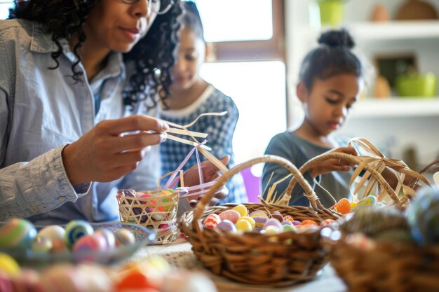 Family enjoying Easter crafts and activities