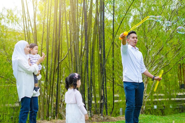 Family enjoying in park