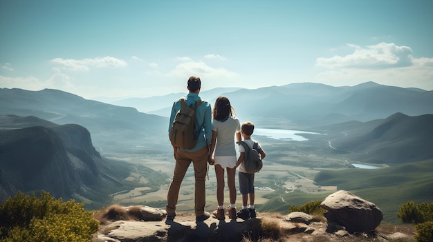 A family enjoying a scenic view from a mountaintop