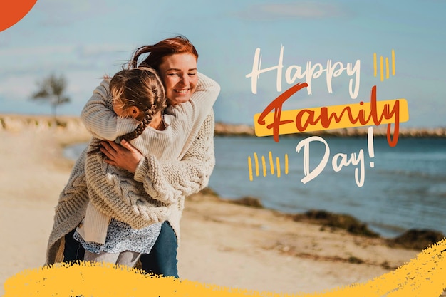 Photo family enjoying time together outdoors with happy family day banner