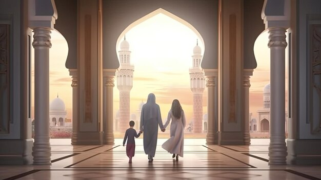 a family entering mosque