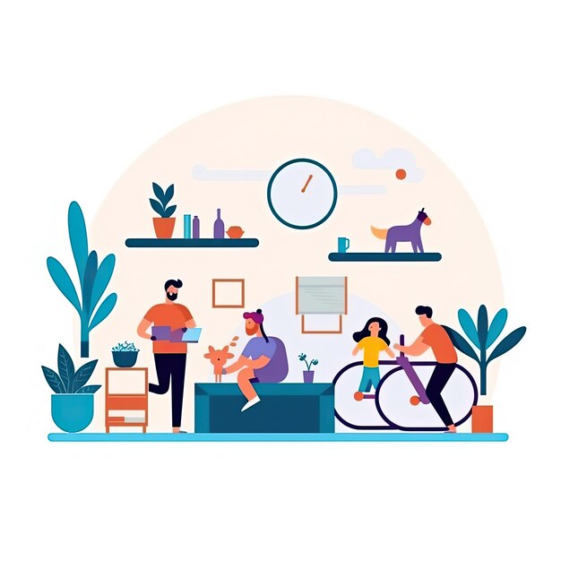 Family exercising at home Flat vector illustration daily activities working on white background AI Generated