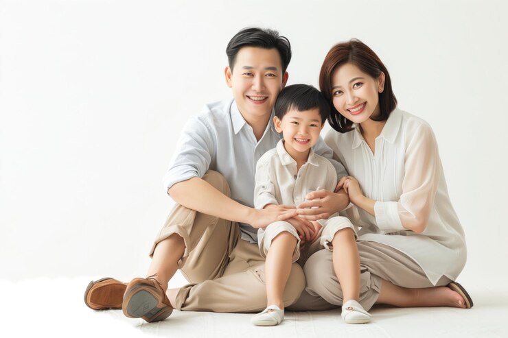 Photo 가족 아버지 어머니 아들 딸 아이 스튜디오 사진 색 배경