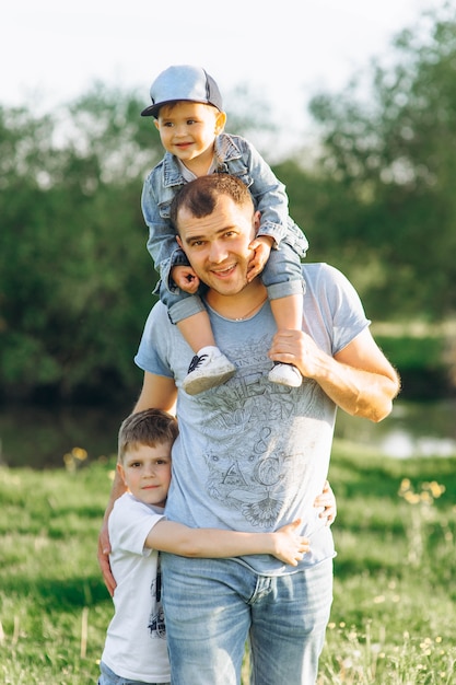 family father and two sons