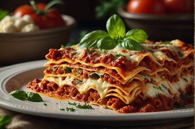 Photo family feast generous portion of lasagna