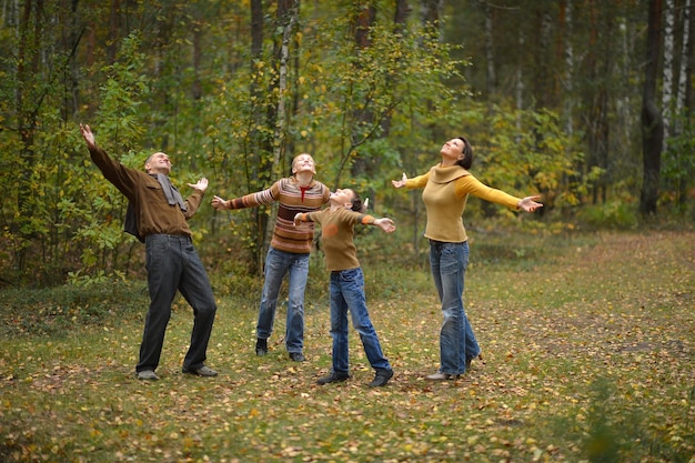 Family of four in park