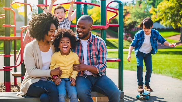 Family of four in park