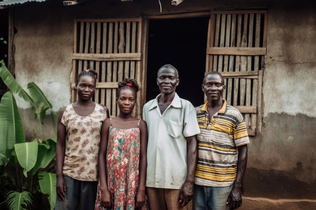 A family of four standing in front of their home created with generative ai