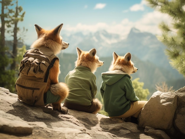 a family of fox philosophers pondering the mysteries