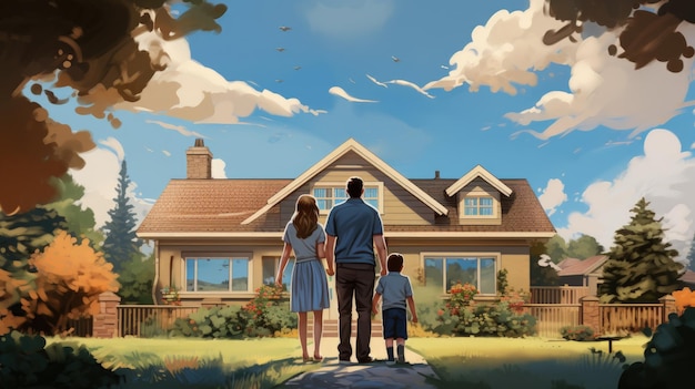 A family in front of their new home Generative AI