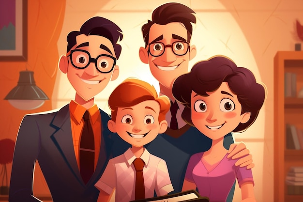 Family Fun Cartoonstyle Illustration of a Happy Family Generative AI