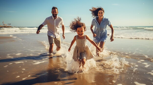 Foto momenti di divertimento in famiglia sulla costa