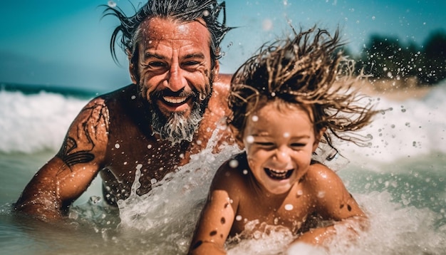 Family fun in the sun splashing joyfully generated by AI