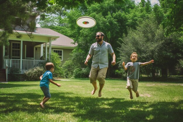 Photo a family game of frisbee on fathers day