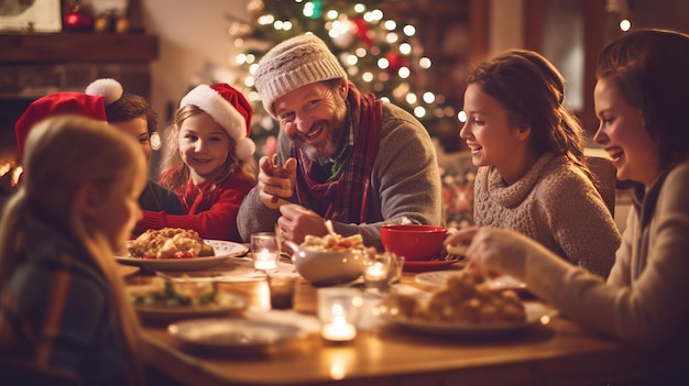 a family gathered around a beautifully decorated table filled with delicious holiday