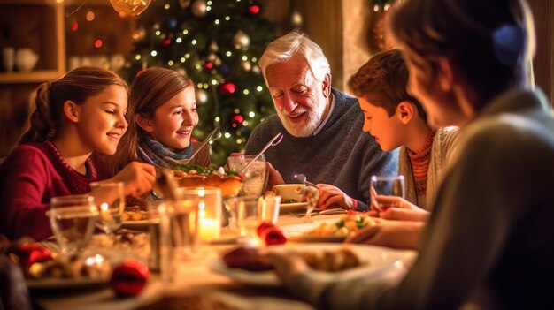 a family gathered around a beautifully decorated table filled with delicious holiday