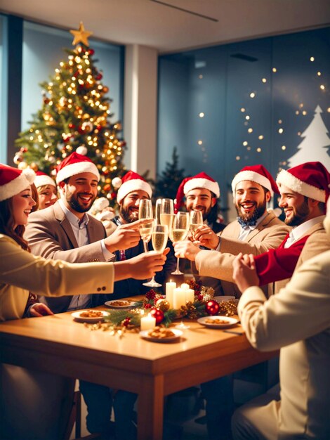 Foto una famiglia riunita attorno a un tavolo per la cena di natale splendidamente sistemato