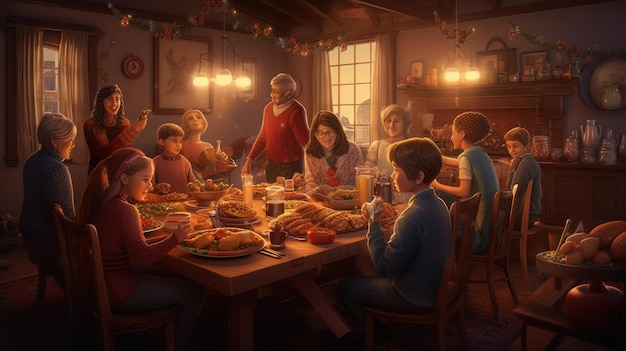 A family gathering around a table for christmas dinner