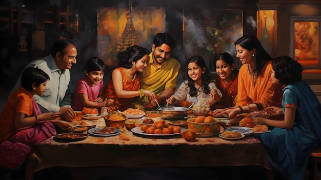 A family gathering for a Diwali feast happy Diwali