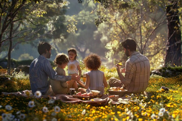 Family gathering for a Mothers Day picnic in the w